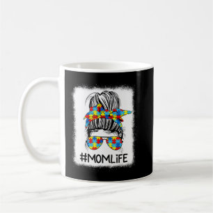 Mum Life Autism Awareness Messy Bun shirt with Ele Coffee Mug