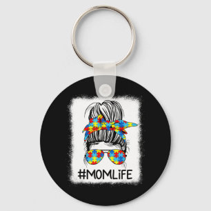 Mum Life Autism Awareness Messy Bun shirt with Ele Key Ring