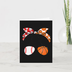 Mum life baseball basketball mum messy bun funny card