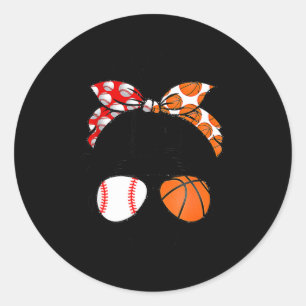 Mum life baseball basketball mum messy bun funny classic round sticker