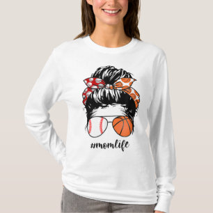Mum Life Baseball Basketball Mum messy bun funny M T-Shirt