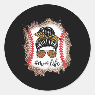 Mum Life Bysebyll Mum Messy Bun Leopard Bysebyll M Classic Round Sticker