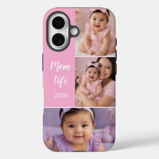 Mum Life Custom 3 Photo Light Pink iPhone 16 Case