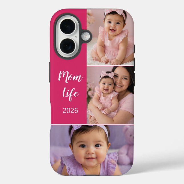 Mum Life Custom 3 Photo Pink Case-Mate iPhone Case (Back)