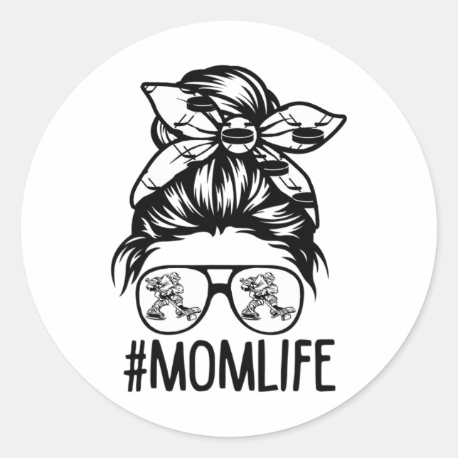 Mum Life Hockey Mothers Day Messy Bun  Classic Round Sticker (Front)