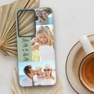 Mum Life is the Best Life 3 Photo Collage Green Samsung Galaxy Case