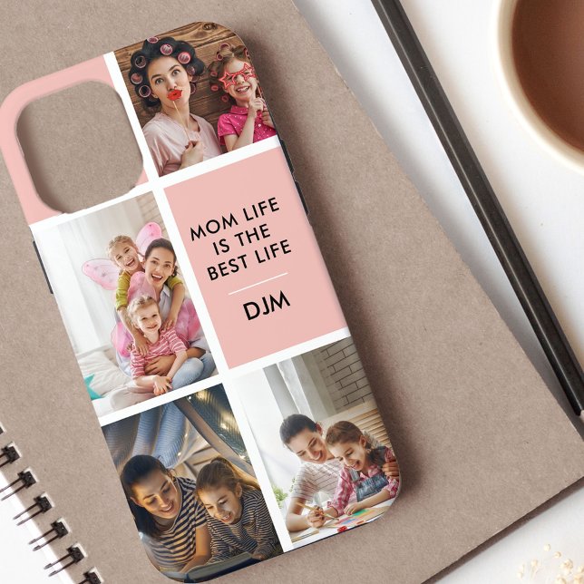 Mum Life is the Best Life 4 Photo Initials Peach Case-Mate iPhone Case (Creator Uploaded)