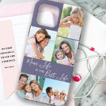 Mum Life is the Best Life 5 Photo Collage Purple iPhone 13 Pro Max Case<br><div class="desc">Custom 5 photo iphone case lettered with Mum Life is the Best Life (editable for Mum, Mama, Momma, Mummy etc). The design features a personalised, wrap around, photo collage with 5 of your favourite pictures, which are displayed as 1 vertical portrait and 4 square instagram. The design has a purple...</div>