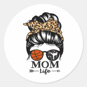 Mum Life Messy Bun Hair Funny Sketll Karate Mum Classic Round Sticker