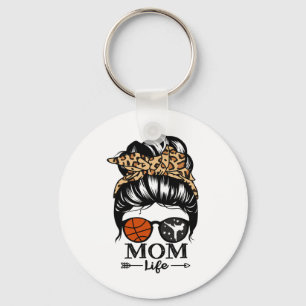 Mum Life Messy Bun Hair Funny Sketll Karate Mum Key Ring