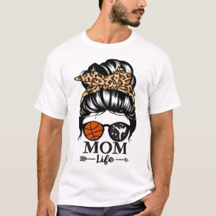 Mum Life Messy Bun Hair Funny Sketll Karate Mum T-Shirt