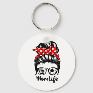 Mum Life Messy Bun Hair Funny Soccer Hockey Mum  Key Ring