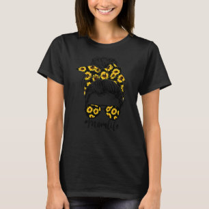 Mum Life Messy Hair Bun Sunflower Women Mothers Da T-Shirt