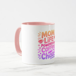 Mum Life Powered by Coffee and Chaos Funny Quote Mug