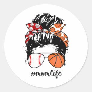 Mum Life Sell Sketll Mum Messy Bun Funny Mothers D Classic Round Sticker