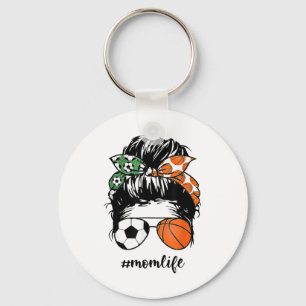 Mum Life Soccer And Sketll Messy Bun Mother Day  Key Ring