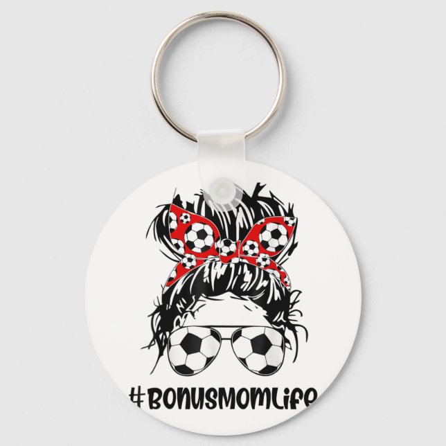 Mum Life Soccer Bonus Mum Mothers Day Messy Bun Wo Key Ring (Front)