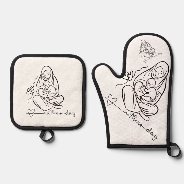 Mum Love  Beautiful Design Oven Mitt & Pot Holder Set (Front)