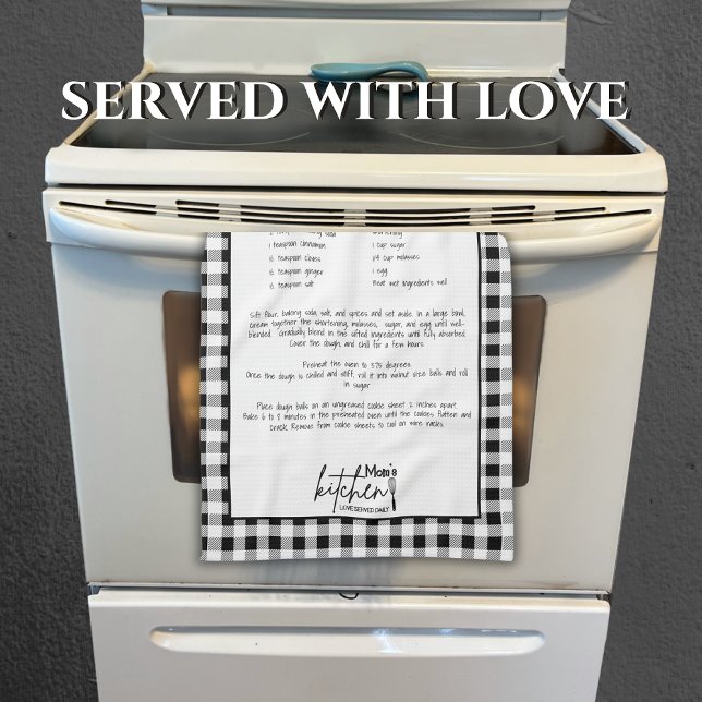 Mum Love Served Recipe Black White Buffalo Plaid Tea Towel (Creator Uploaded)