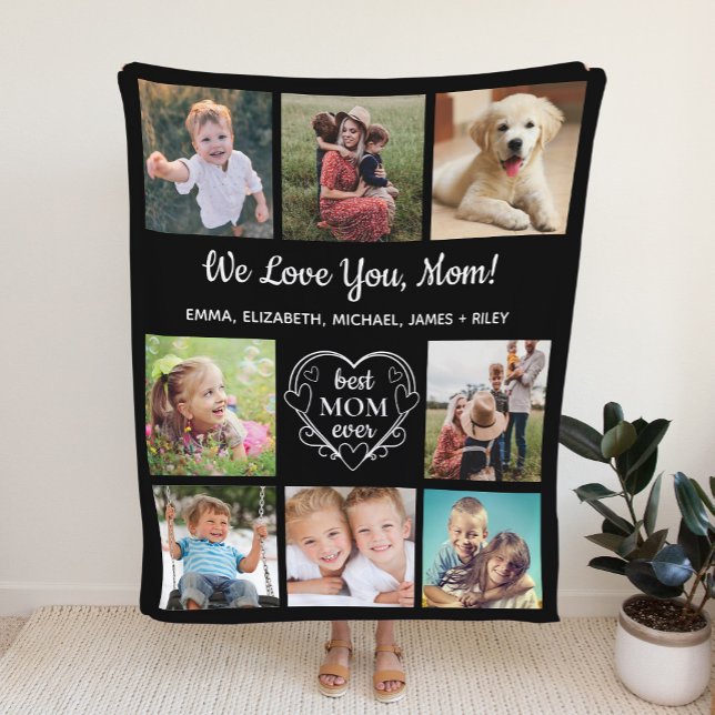Mum Love You 8 Photo Collage Black Fleece Blanket (Creator Uploaded)