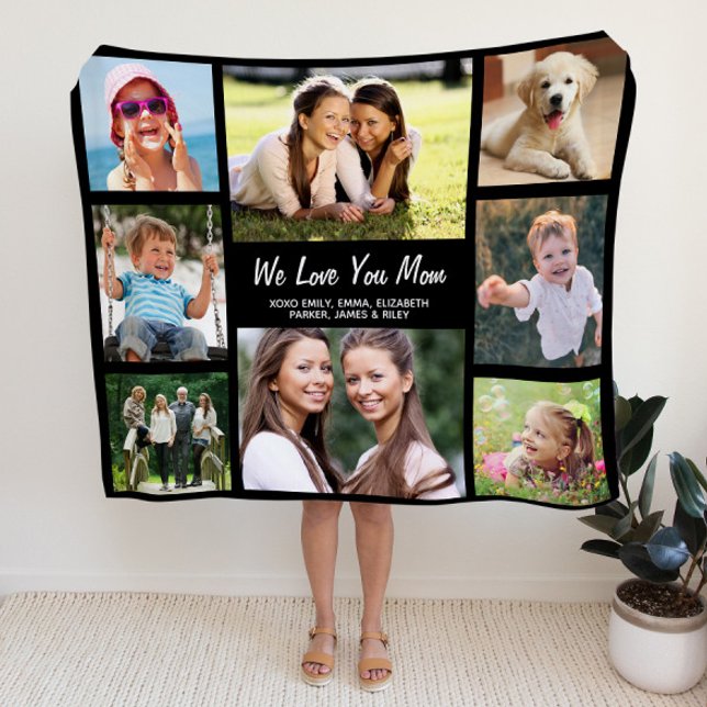 Mum Love You Photo Collage Black Fleece Blanket (Creator Uploaded)