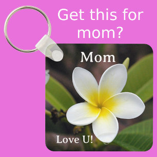 Mum Love You White and Yellow Floral Keychain