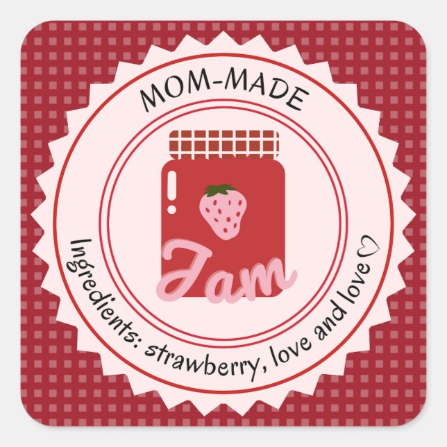 Mum-made Strawberry Jam Square Sticker (Front)