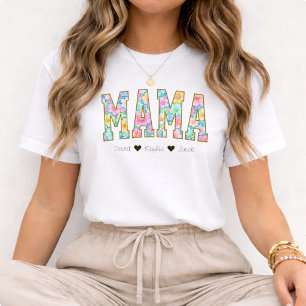 Mum Mama Floral  With Kids Names Mother's Day T-Shirt