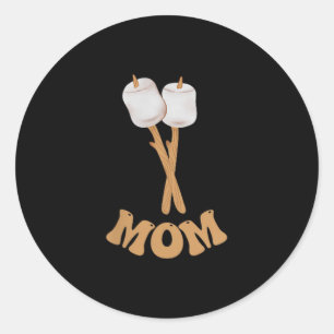 Mum marshmallow happy camper 1st birthday camping classic round sticker
