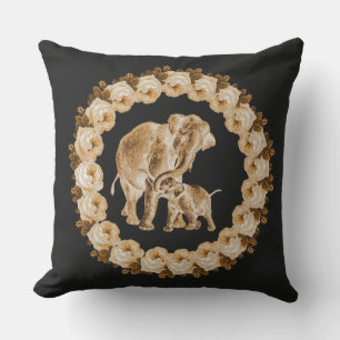 Mum, me and roses in cream and bronze cushion