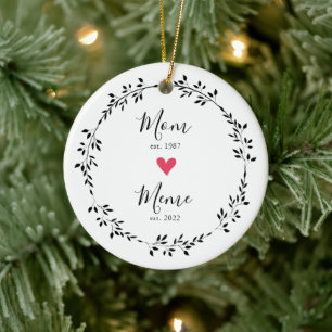 Mum Meme Year Est. Heart Ceramic Ornament