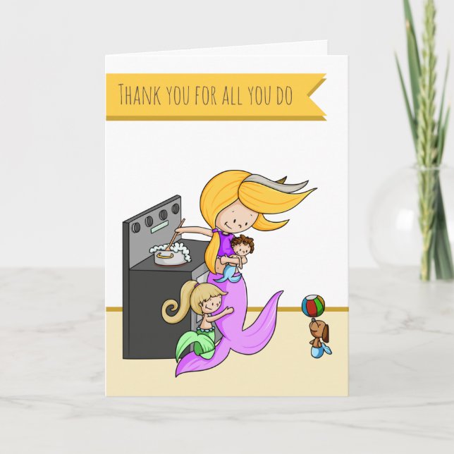 Mum Mermaid Cooking Thank You for All You Do Card (Front)