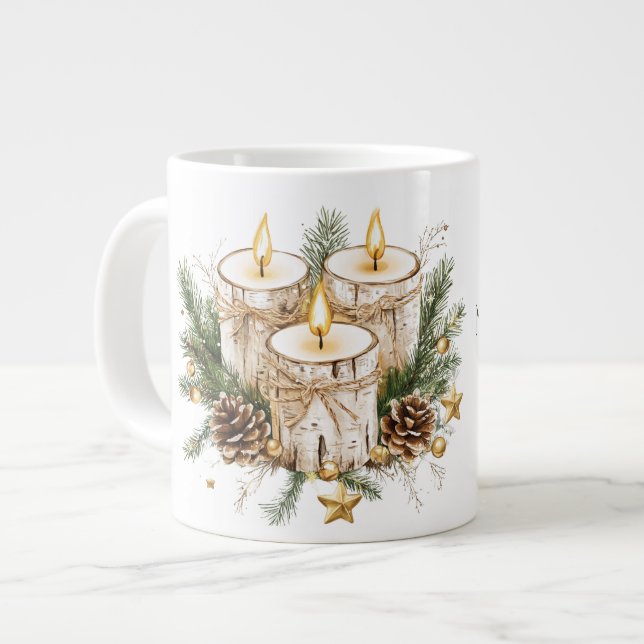 Mum Merry Christmas Birch Tree Candles Large Coffee Mug (Front Left)