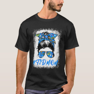 Mum Messy Bun T1d Diabetes Awareness Proud Mum War T-Shirt
