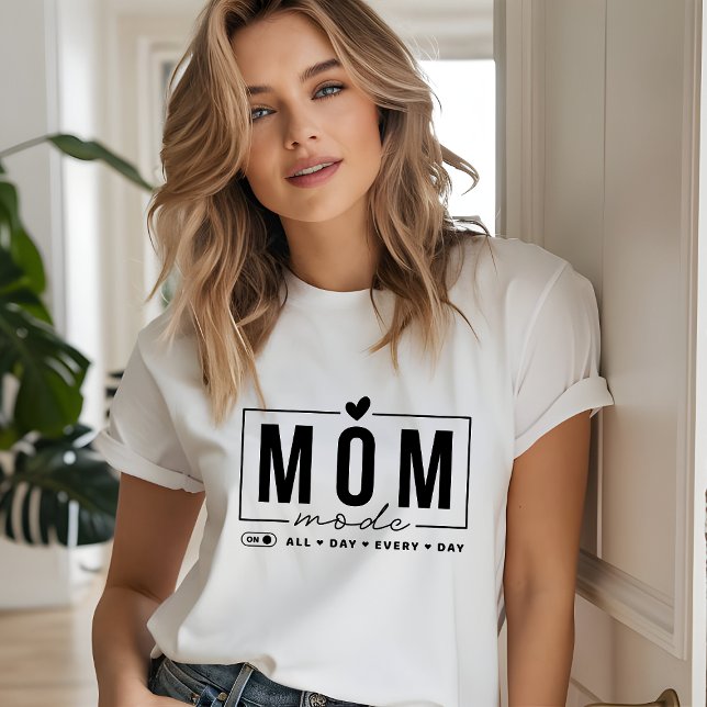 Mum Mode Funny Simple Modern Script Typography T-Shirt (Creator Uploaded)