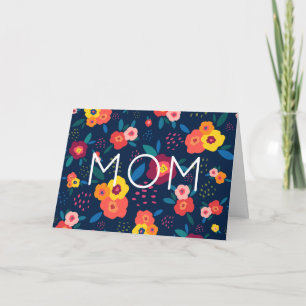 Mum Modern Floral in Blue and Coral Card