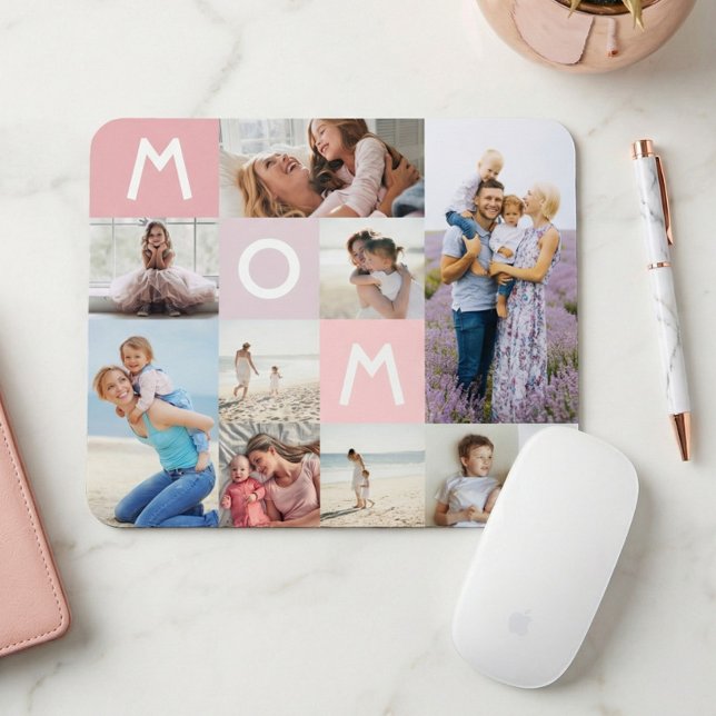 Mum Modern Photo Grid Collage Family Keepsake Pink Mouse Pad (Mom Modern Photo Grid Collage Family Keepsake Pink Mouse Pad)