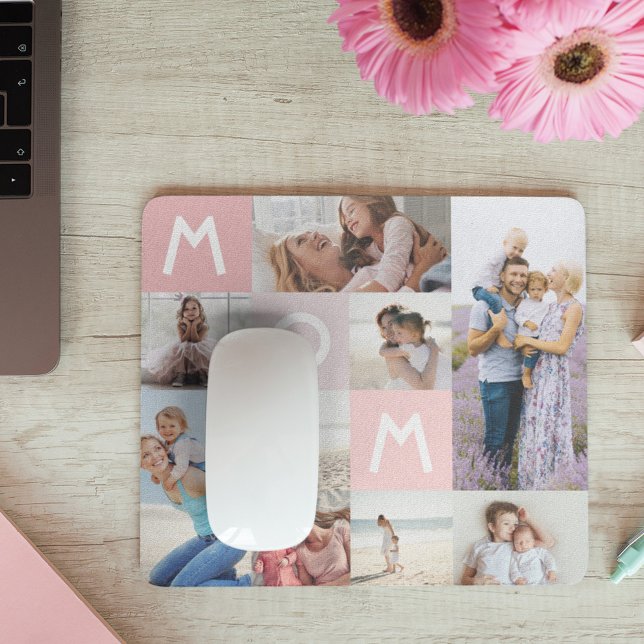 Mum Modern Photo Grid Collage Family Keepsake Pink Mouse Pad (Creator Uploaded)