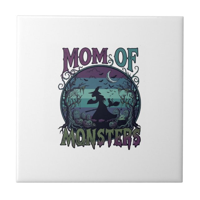 Mum Monsters Halloween Witch Moon Pumpkins Graveya Ceramic Tile (Front)