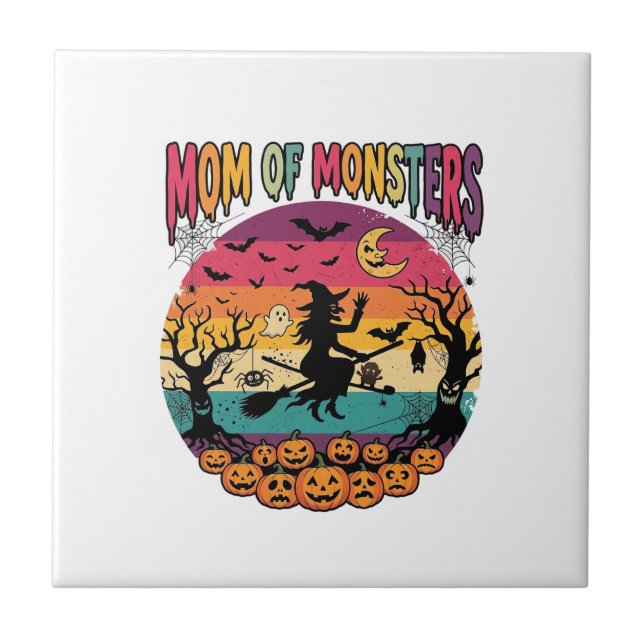 Mum Monsters Halloween Witch Pumpkins Bats_1 Ceramic Tile (Front)