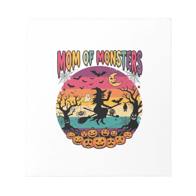Mum Monsters Halloween Witch Pumpkins Bats_1 Notepad (Front)