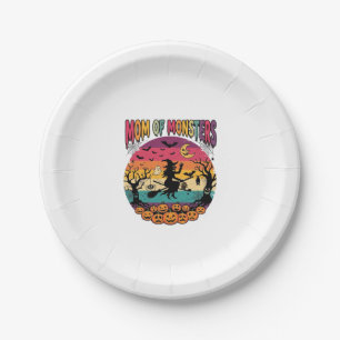 Mum Monsters Halloween Witch Pumpkins Bats_1 Paper Plate