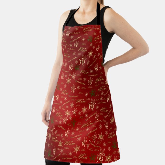 mum, mother happy christmas text and pattern apron (Insitu)