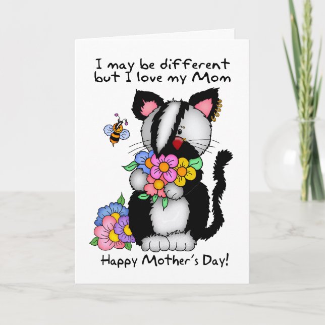 Mum Mother's Day Card - Punk/Rock/Emo Cat And Bee (Front)