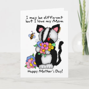 Mum Mother's Day Card - Punk/Rock/Emo Cat And Bee