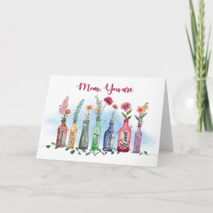 Mum Mothers Day Flowers in Vases with Words Card