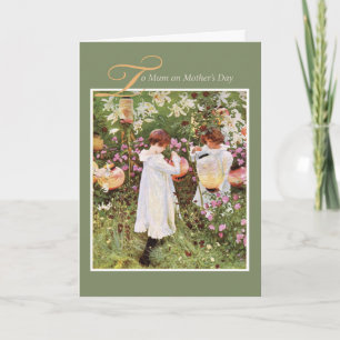Mum, Mother's Day, Girls in Flower Garden, Vintage Card