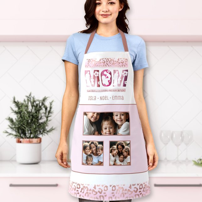 Mum Mother's Day Photo Template Kids Names Leopard Apron (Mom Mother's Day Photo Template Kids Names Leopard Apron)