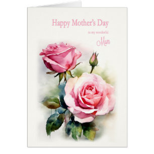 Mum Mothers Day Roses Painted Watercolor 