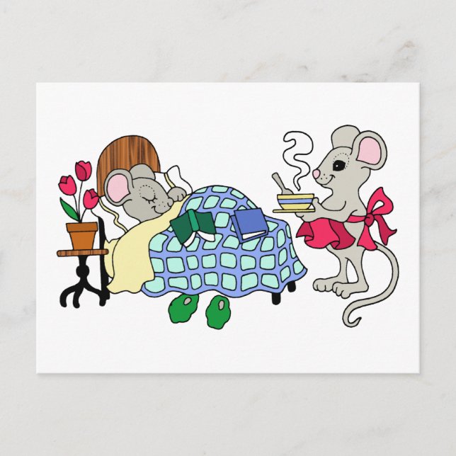 Mum Mouse Caring for Sick Child Postcard (Front)
